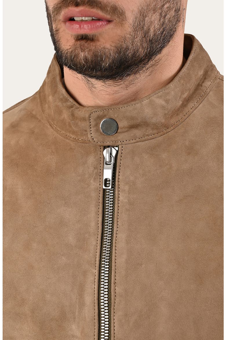 Cafe Leather Racer Jacket, Alternate, color, TAUPE