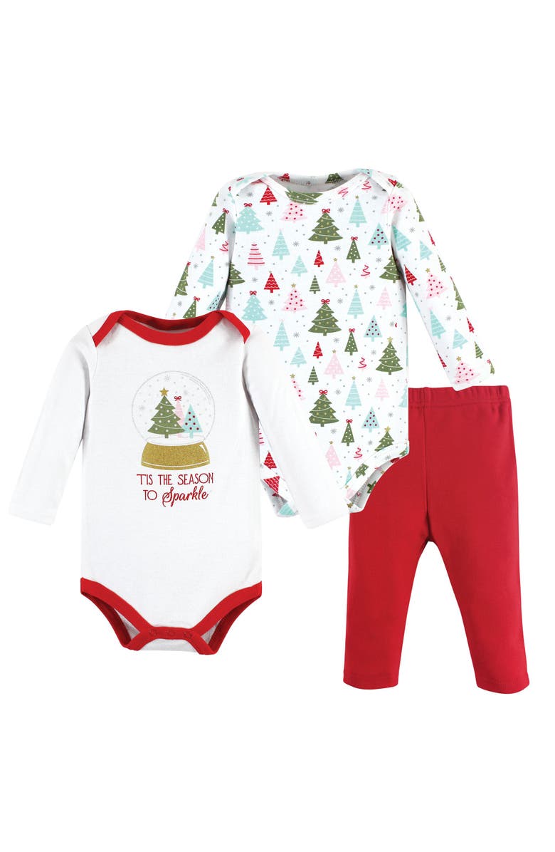 Hudson Baby Cotton Bodysuit and Pant Set, Main, color, Red Sparkle Trees