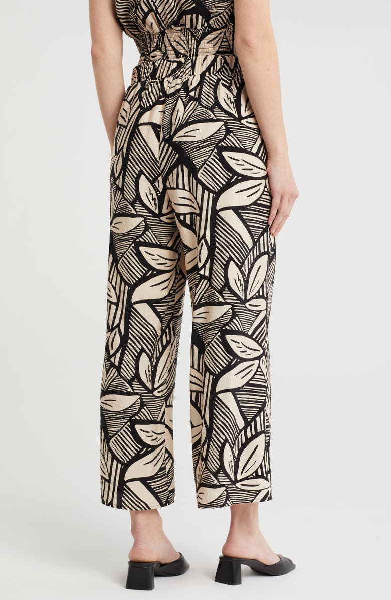 Pleione Print Wide Leg Pants, Alternate, color, Cream Black Abstract Leaf