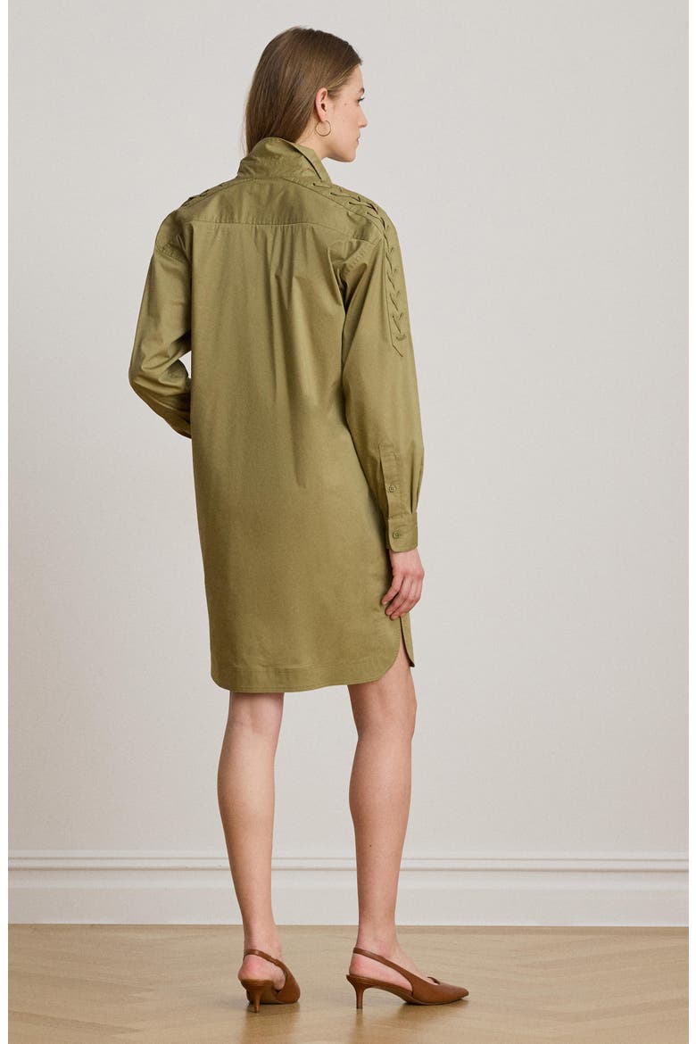 Lace-Up Trim Long Sleeve Shirtdress, Alternate, color, LIGHT AGAVE GREEN