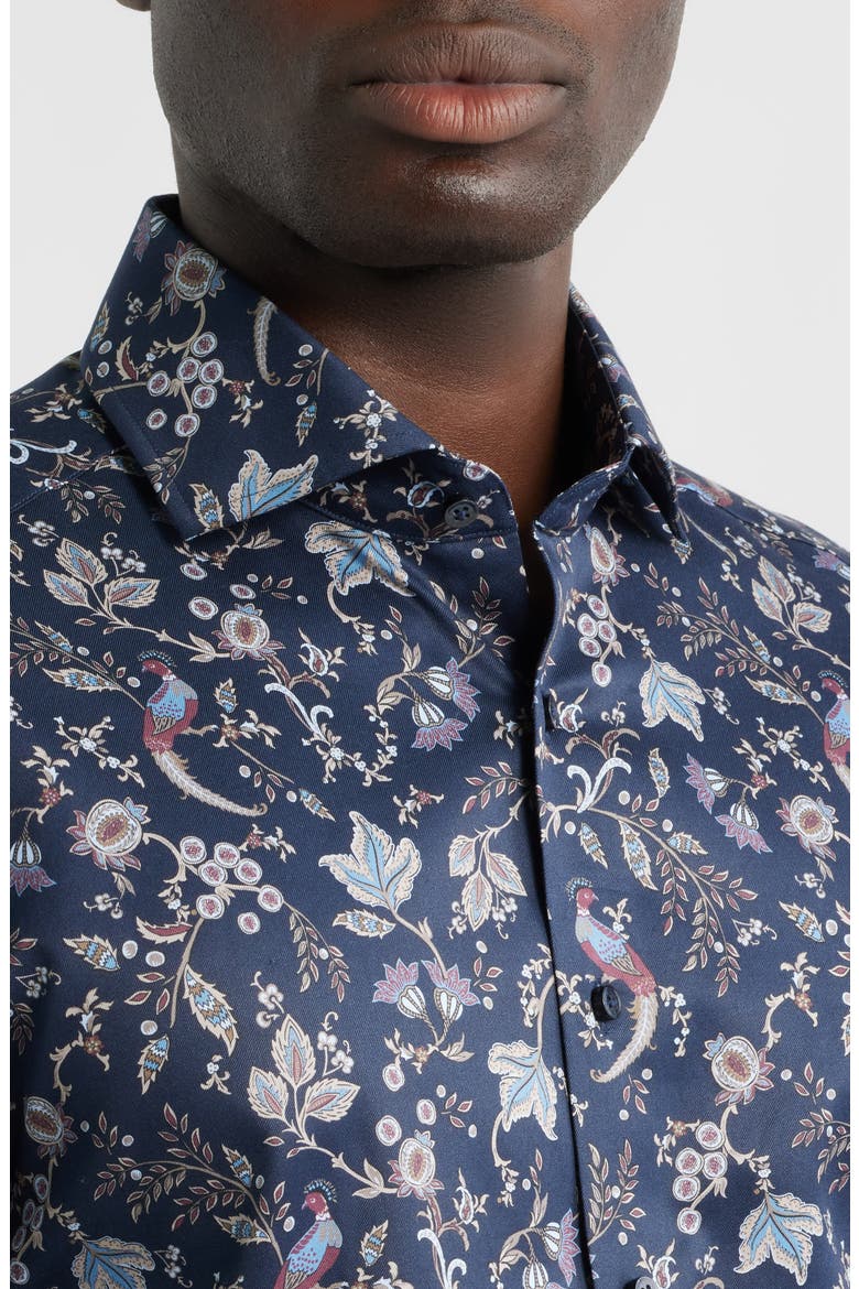 Modern Fit Floral Non-Iron Cotton Twill Dress Shirt, Alternate, color, DARK BLUE
