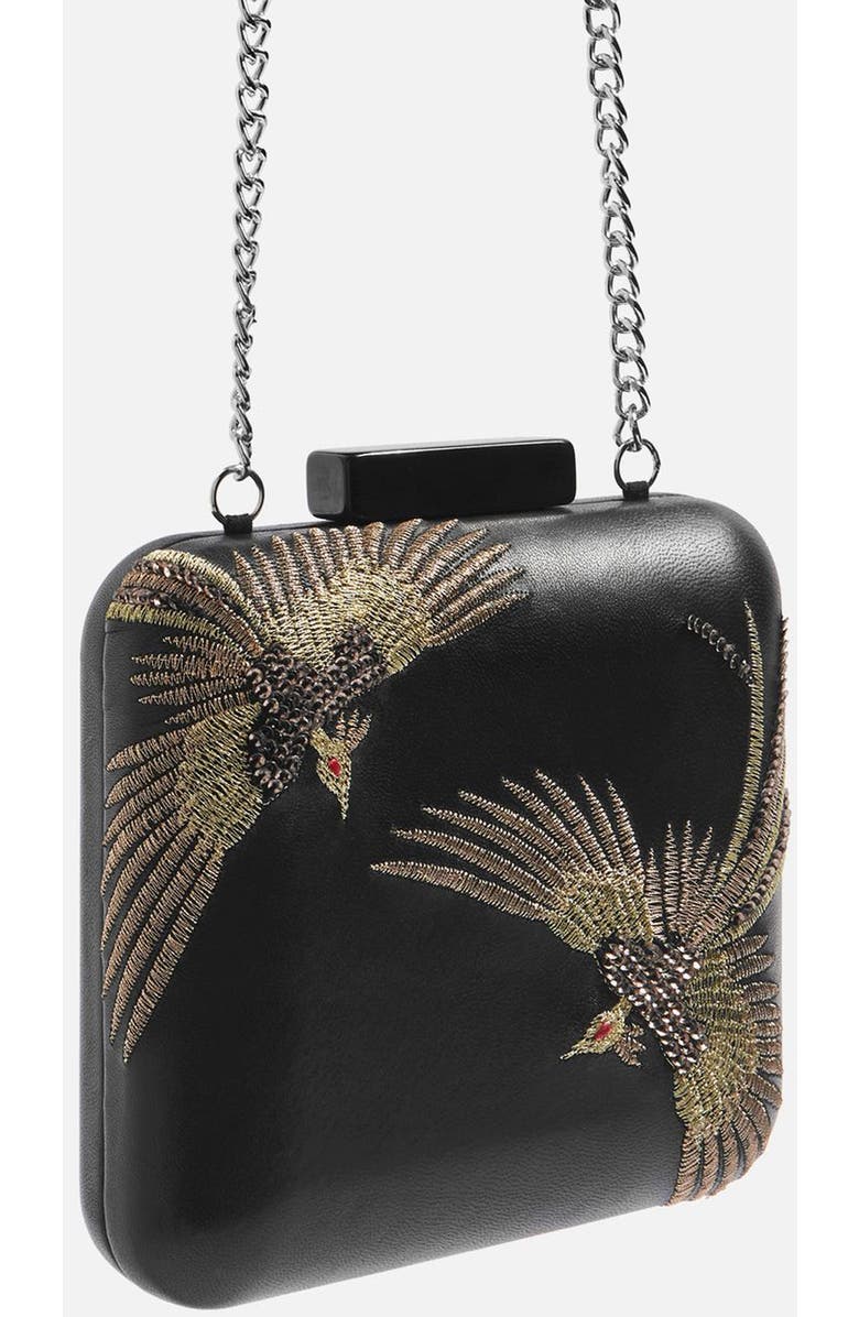 Topshop Embroidered Bird Boxy Leather Crossbody Bag, Main, color,