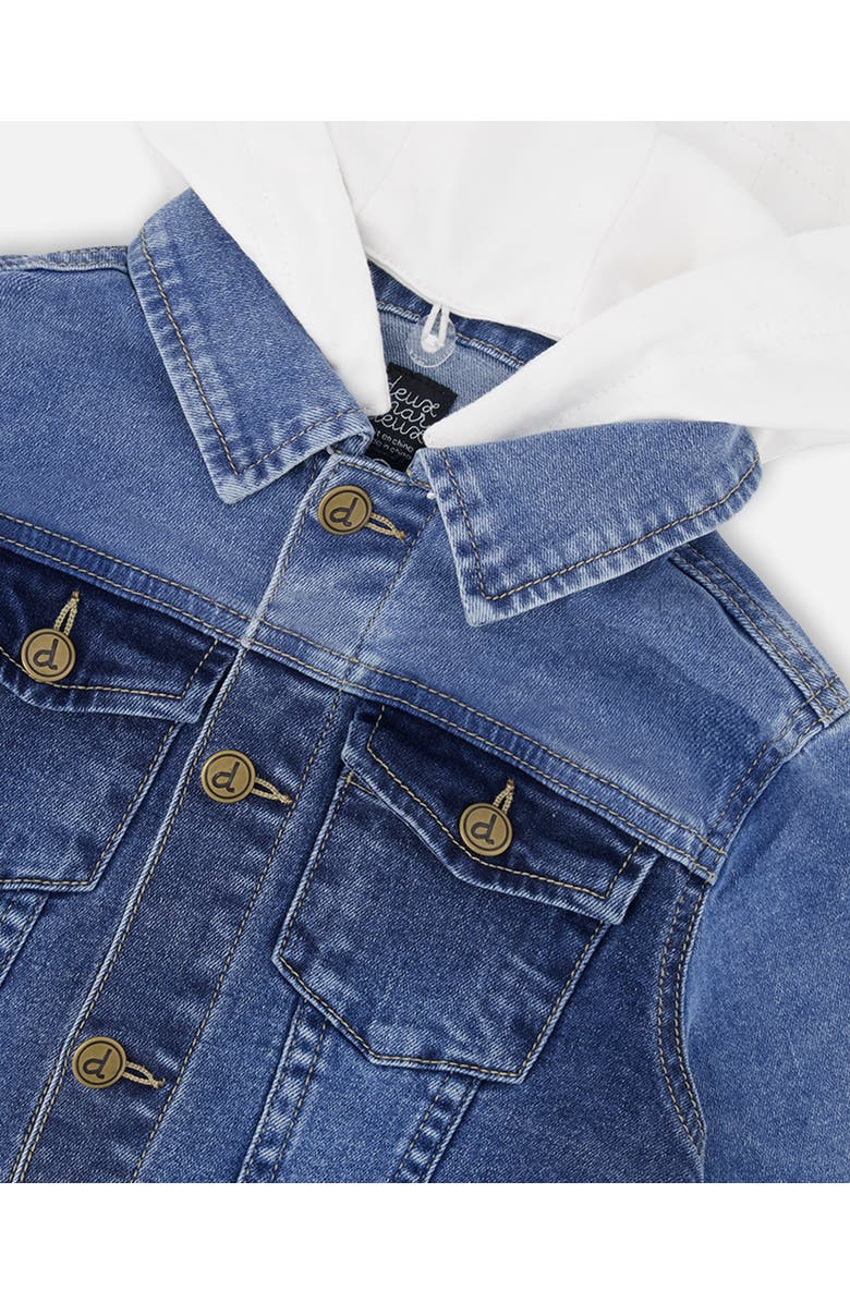 Deux par Deux Little Boy's Denim Jacket With French Terry Hood White And Denim Blue, Alternate, color, 