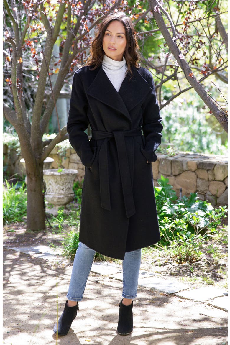 Belted Coat, Alternate, color, BLACK