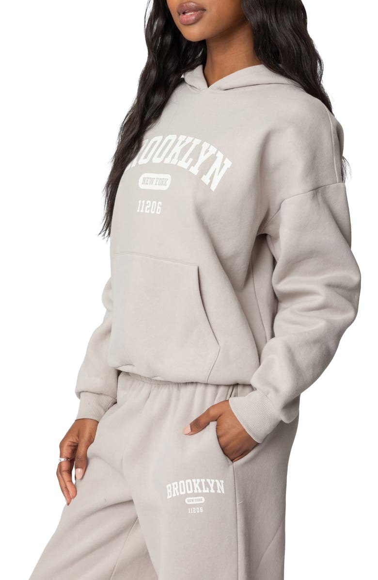 EDIKTED Brooklyn NY Graphic Hoodie, Alternate, color, Beige