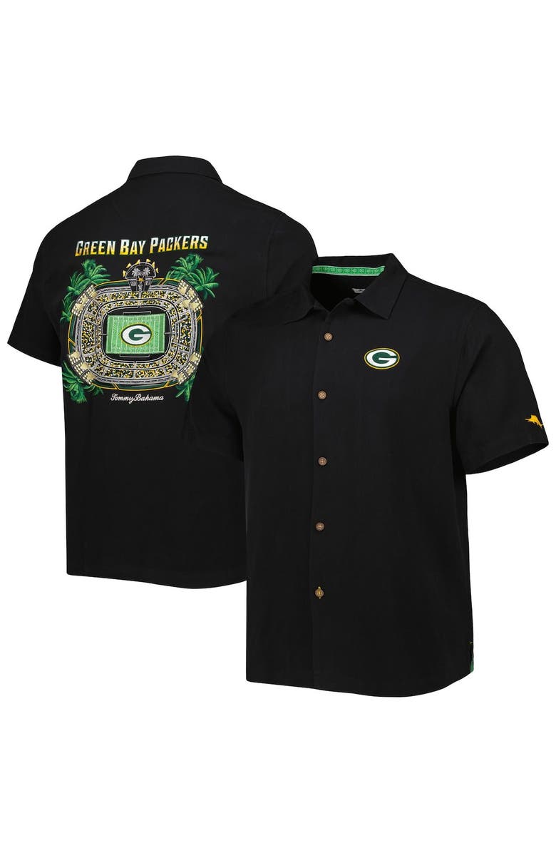 Tommy Bahama Men's Tommy Bahama Black Green Bay Packers Top of Your Game Camp Button-Up Shirt, Main, color, 