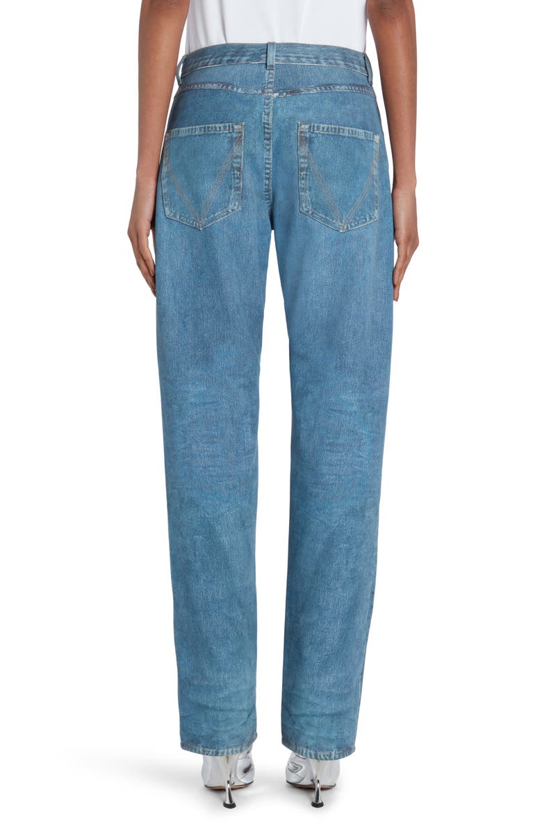 Bottega Veneta Denim Print High Waist Leather Jeans, Alternate, color, 