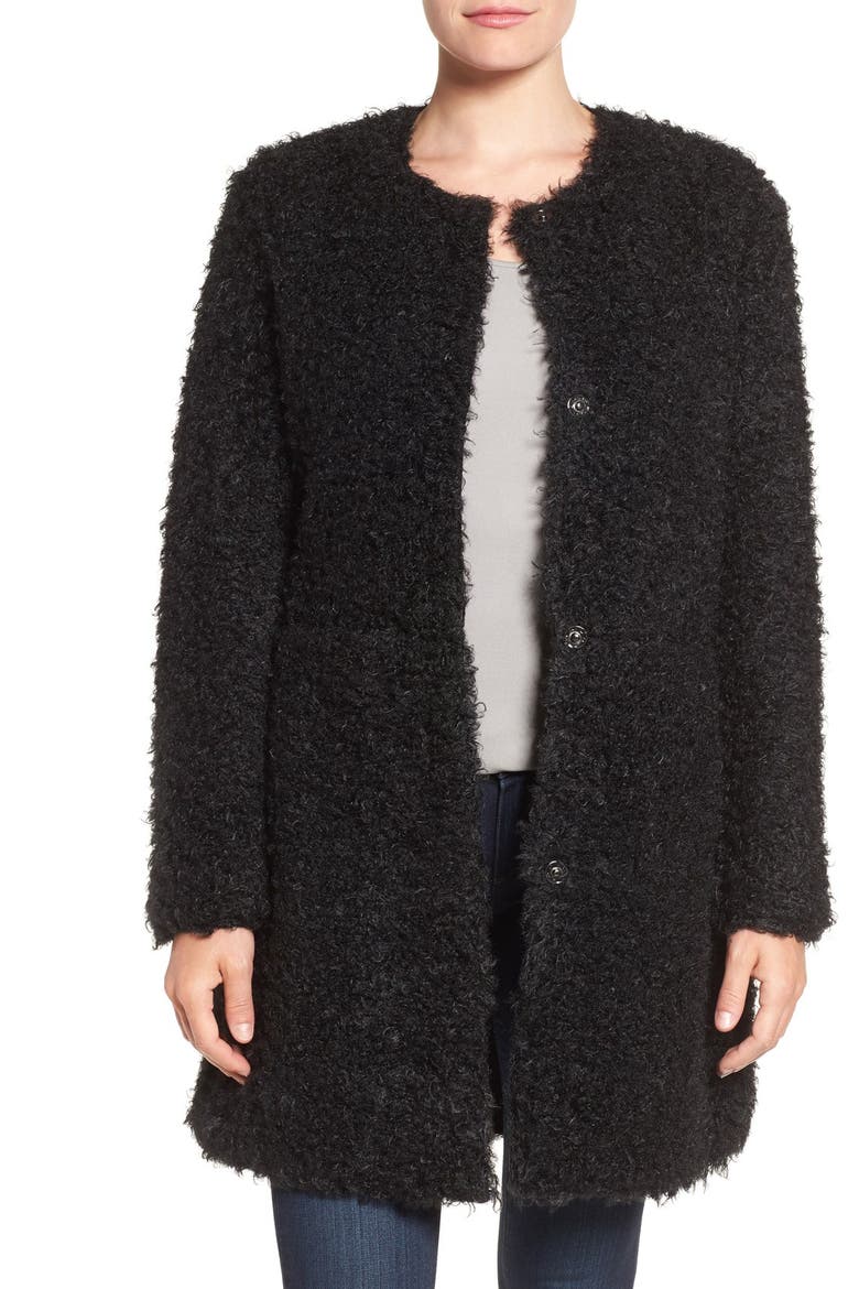 Reversible Faux Fur Coat, Main, color, BLACK