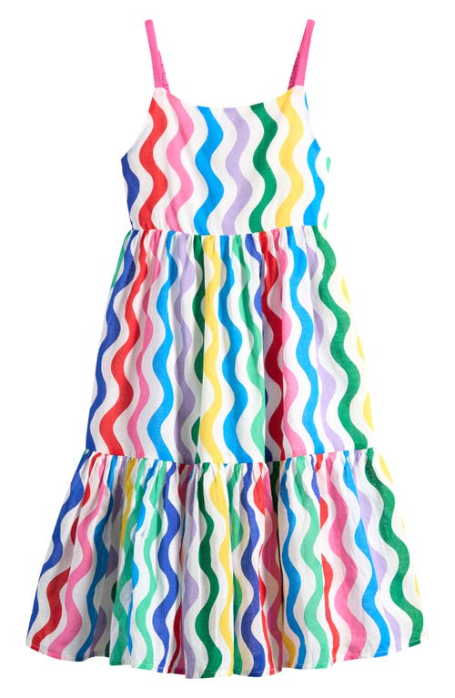 Shop Mini Boden Kids' Stripe Tiered Cotton Sundress In Multi Wave