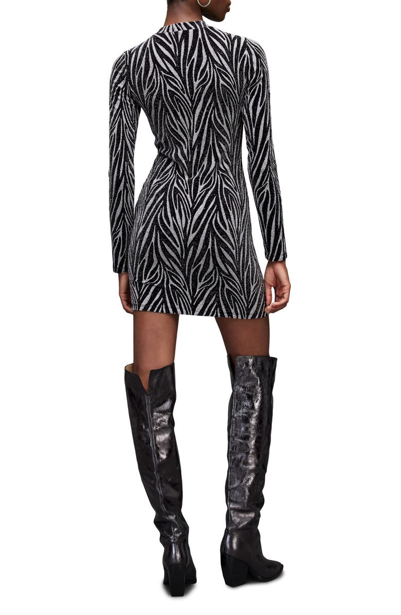 AllSaints Amaya Shimmer Zebra Long Sleeve Minidress, Alternate, color,