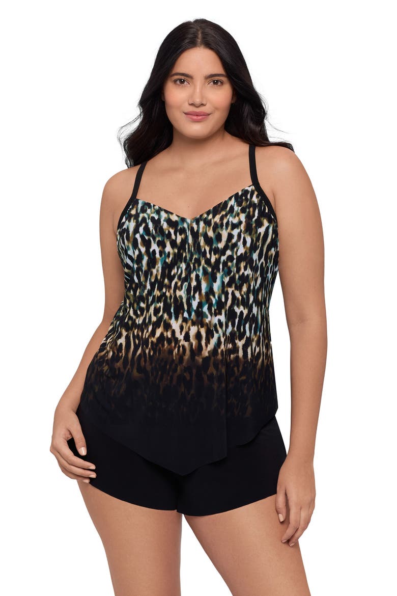 Hank Handkerchief Tankini Swimsuit Top, Alternate, color, Leopard in the Mist Ombre