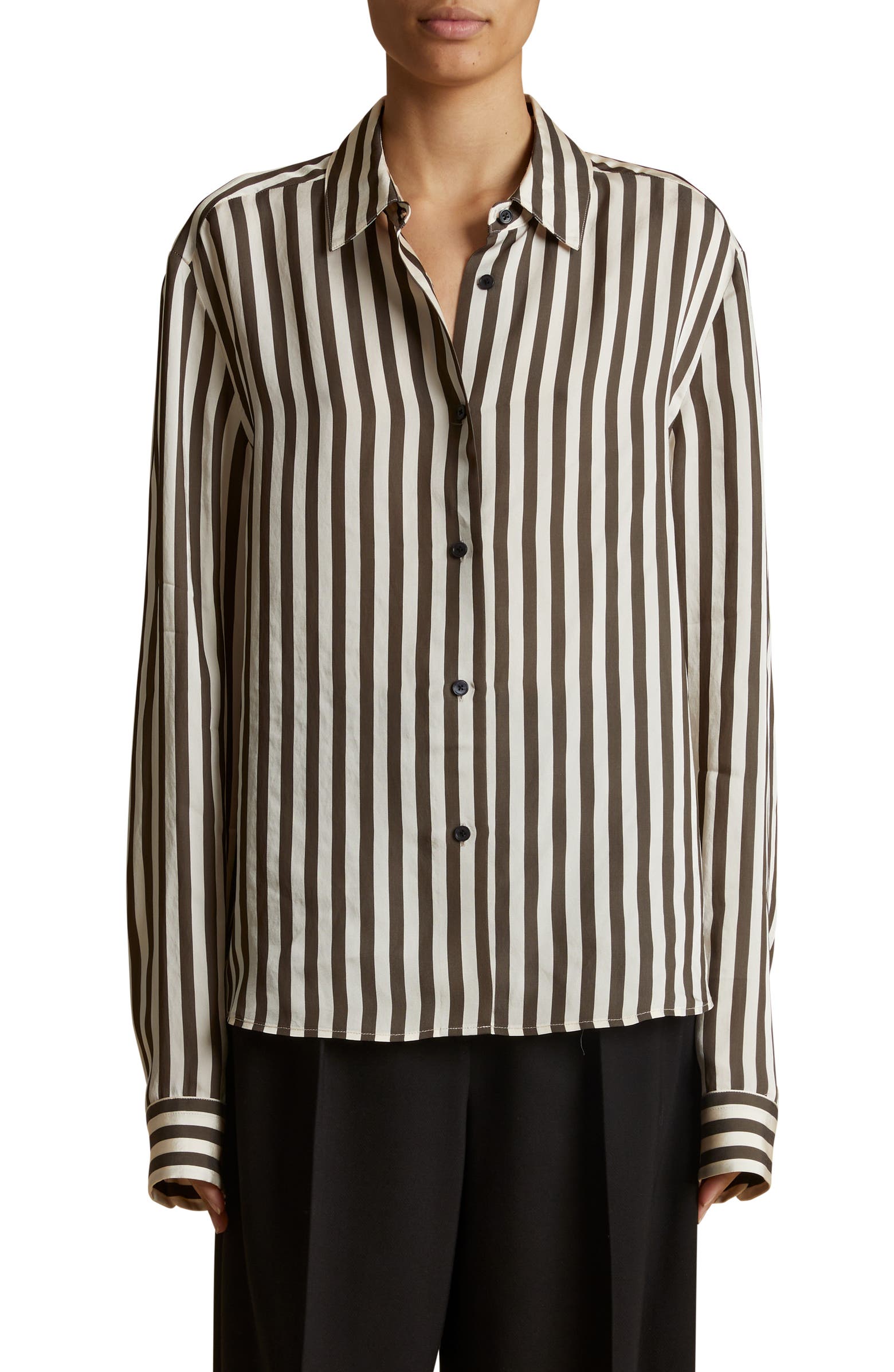 Khaite Argo Stripe Oversize Button-Up Blouse | Nordstromrack