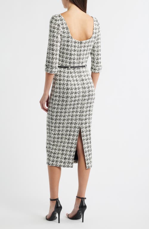 Black Halo Jackie Houndstooth Cowl Neck Tweed Midi Dress In Multi