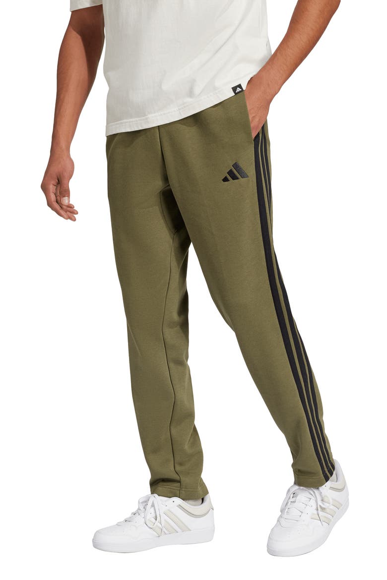 Essentials 3-Stripes Fleece Sweatpants, Main, color, OLIVE STRATA/ BLACK/