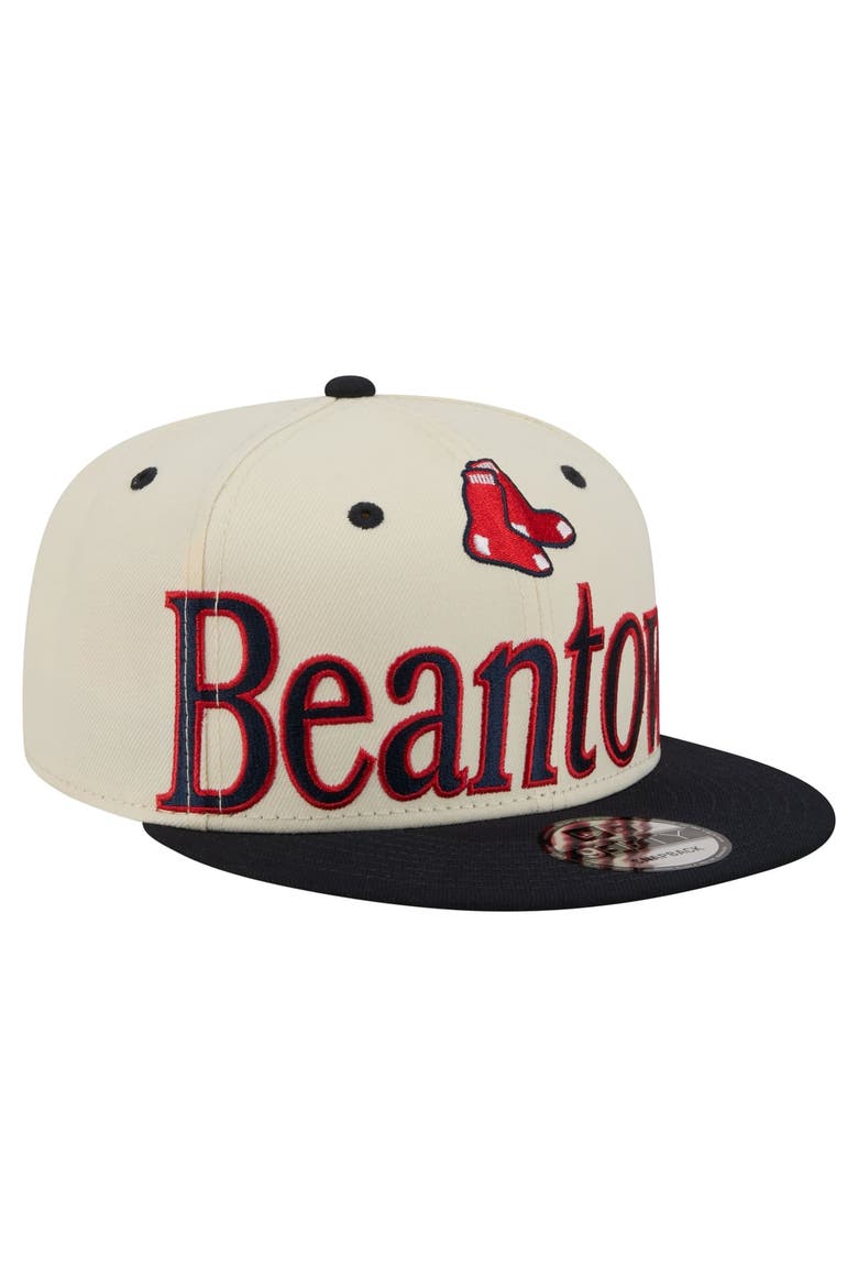 Men's New Era Cream Boston Red Sox Oversized Slogan 9FIFTY Snapback Hat, Main, color, Cream
