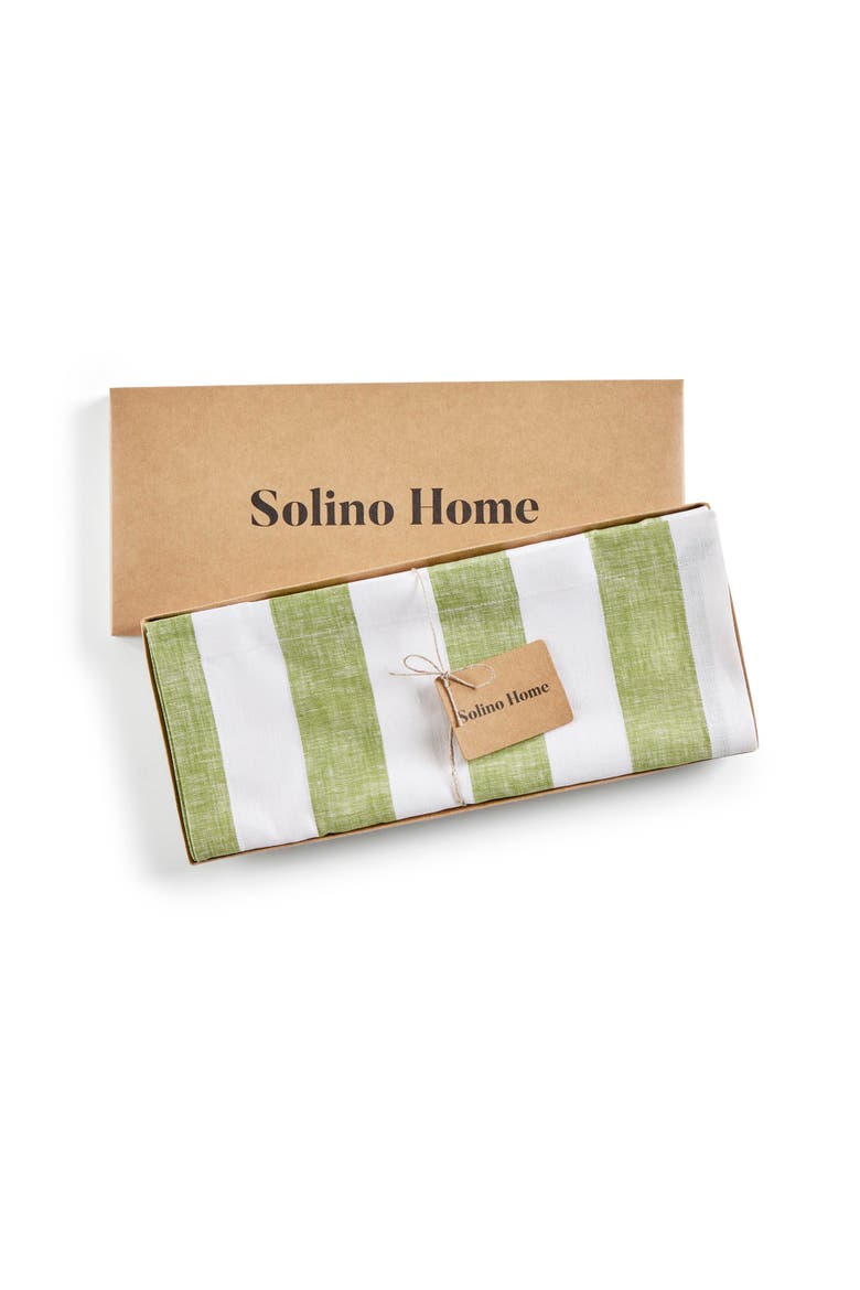 Linen Table Runner - Cabana Stripe, Alternate, color, Green and White