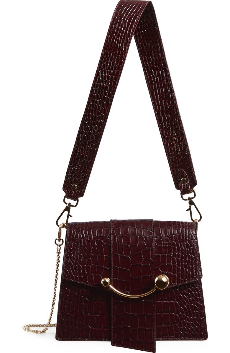 Strathberry Box Crescent Croc Embossed Shoulder Bag, Main, color,
