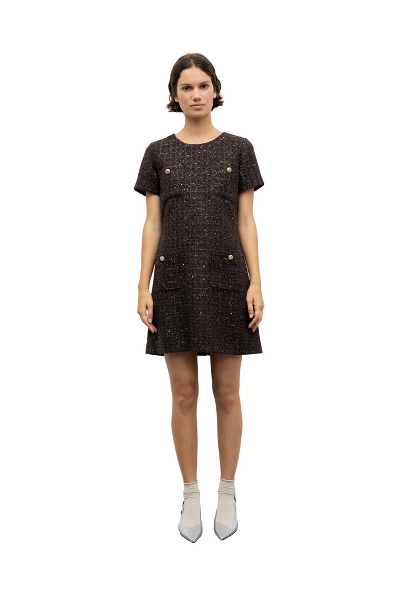Coni Short Sleeve Shift Mini Dress, Main, color, Brown
