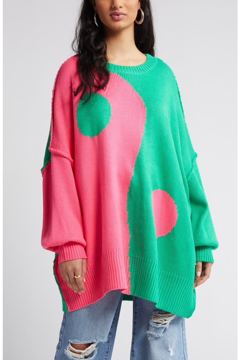 Yin & Yang Oversize Sweater, Alternate, color, PINK GREEN