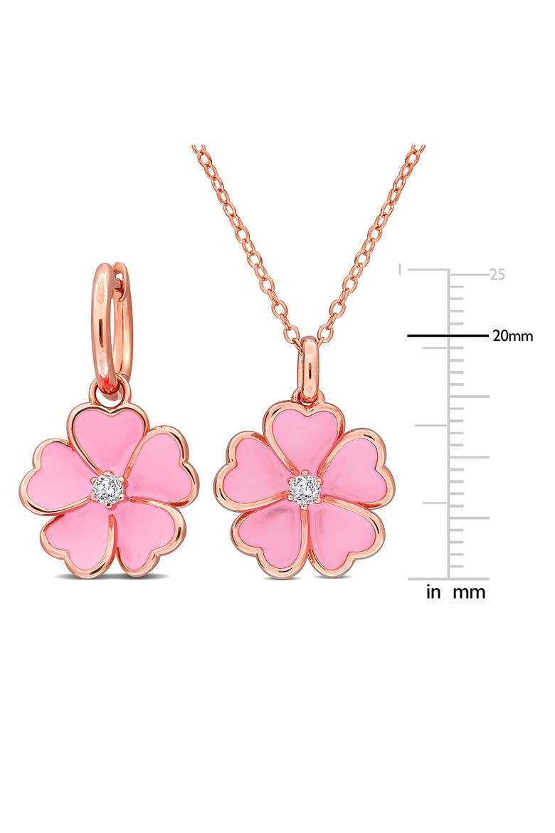 White Topaz & Enamel Flower Drop Earrings & Necklace Set, Alternate, color, PINK
