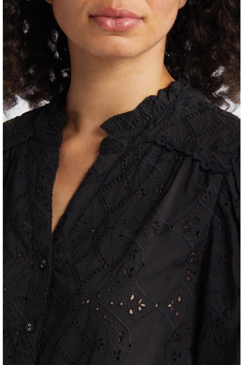 Embroidered Eyelet Button-Up Shirt, Alternate, color, BLACK