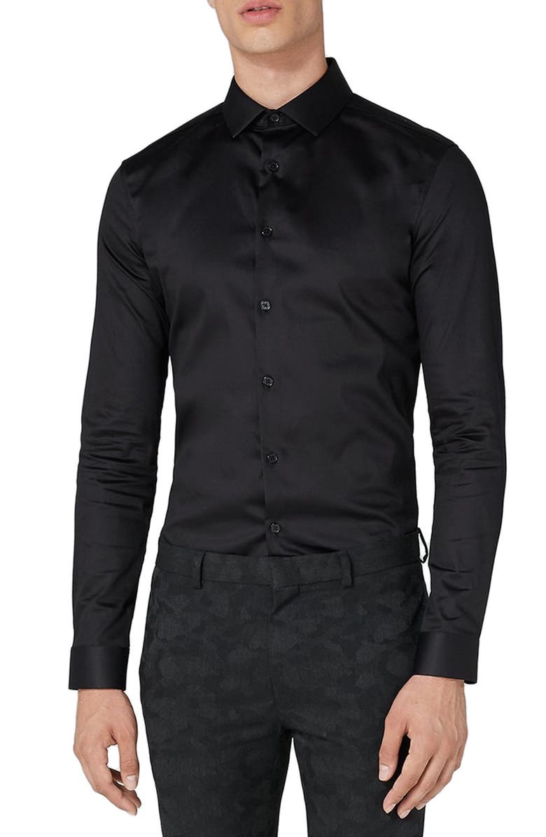 Topman Muscle Fit Satin Shirt, Main, color,