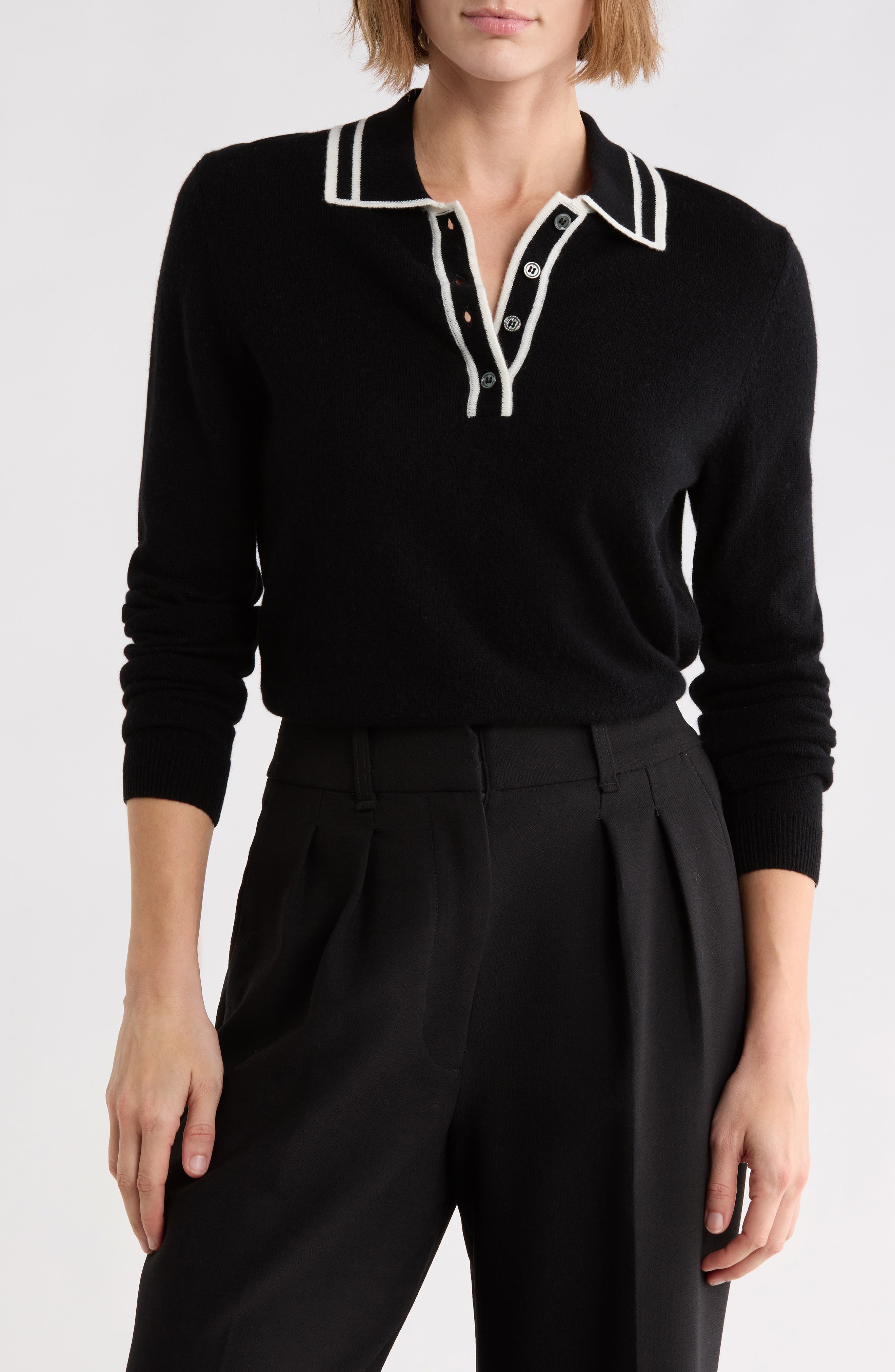 Tipped Wool & Cashmere Polo Sweater