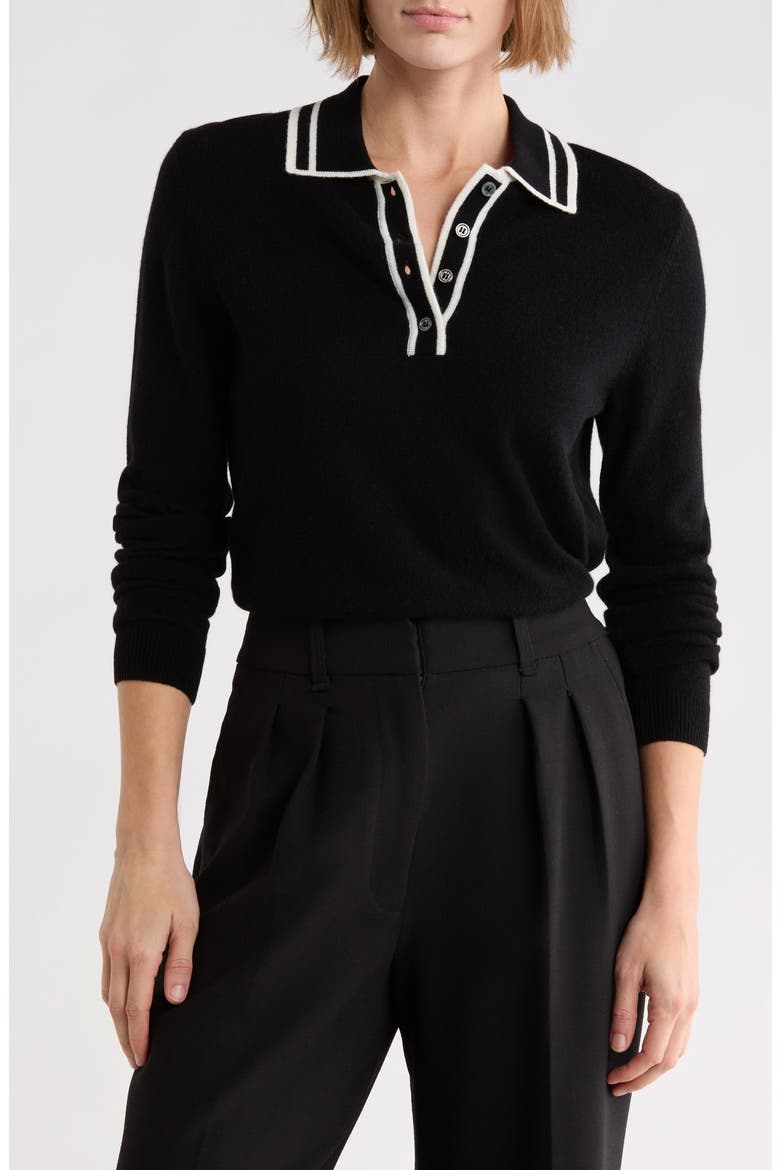 Tipped Wool & Cashmere Polo Sweater, Main, color, BLACK