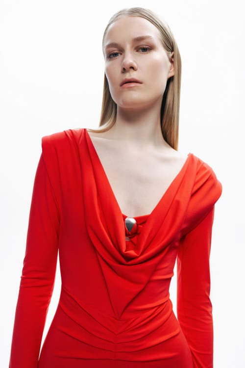 Nocturne Padded Accessory Detailed Maxi Dress In Red