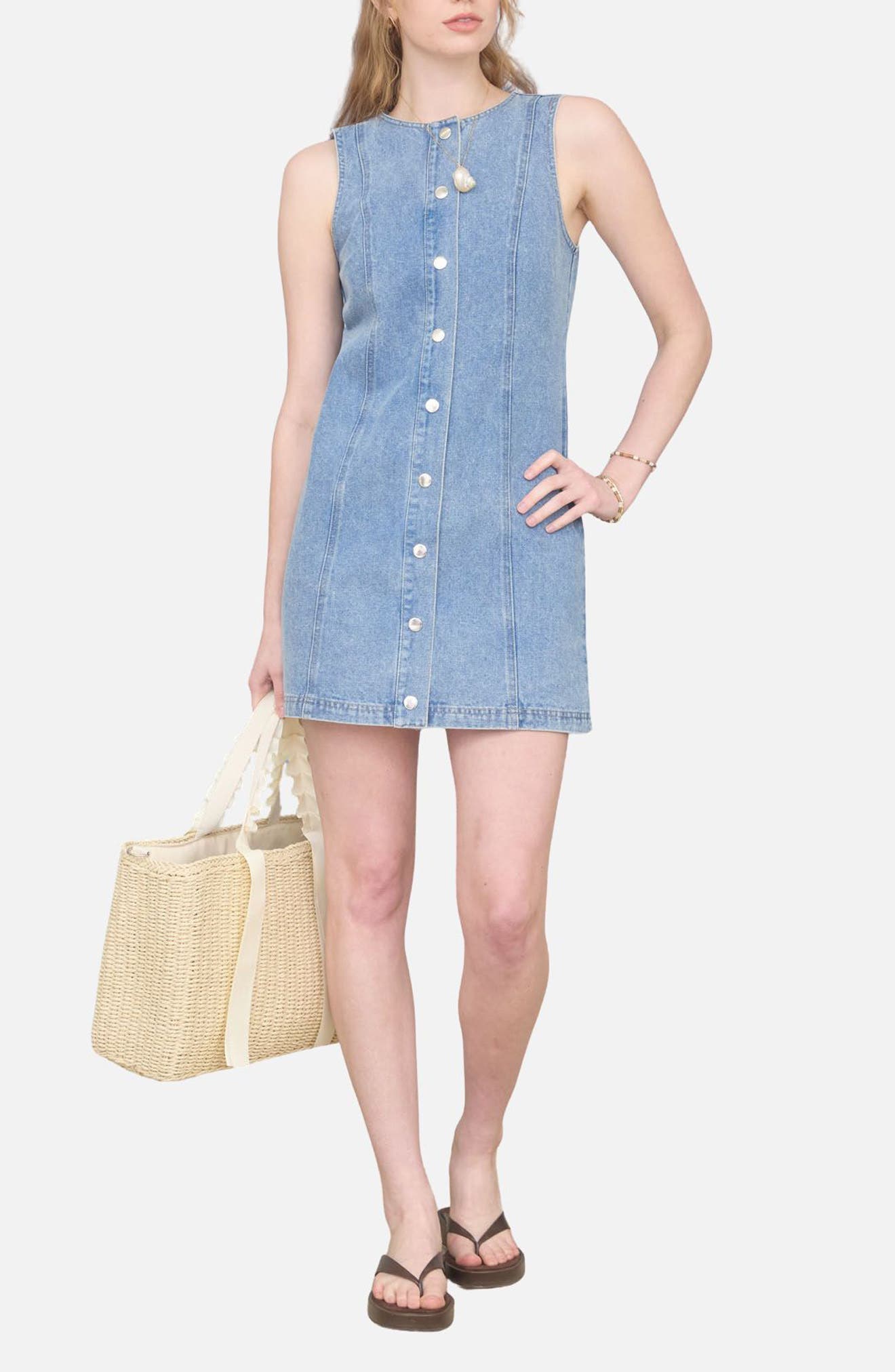 Blu Pepper Button-Up Denim Shift Minidress
