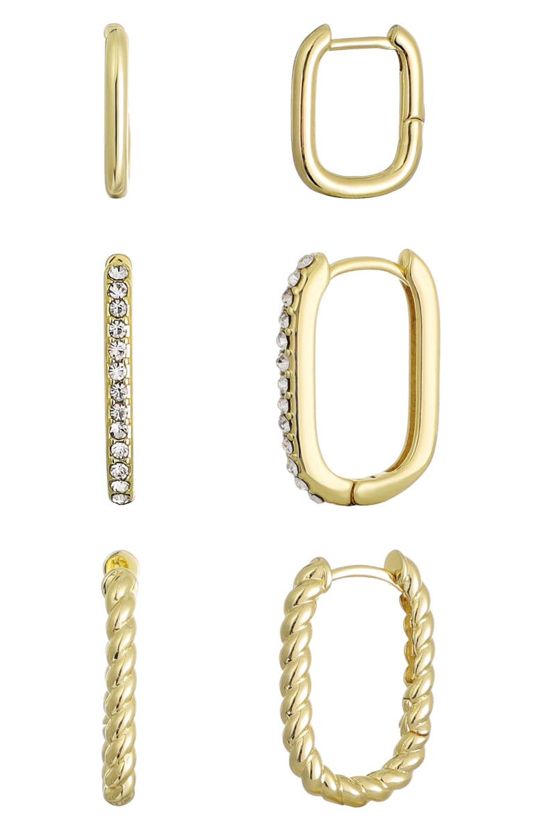 Adornia Set of 3 Rectangular Huggie Hoop Earrings, Main, color, Gold