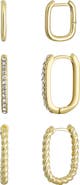 Adornia Set of 3 Rectangular Huggie Hoop Earrings