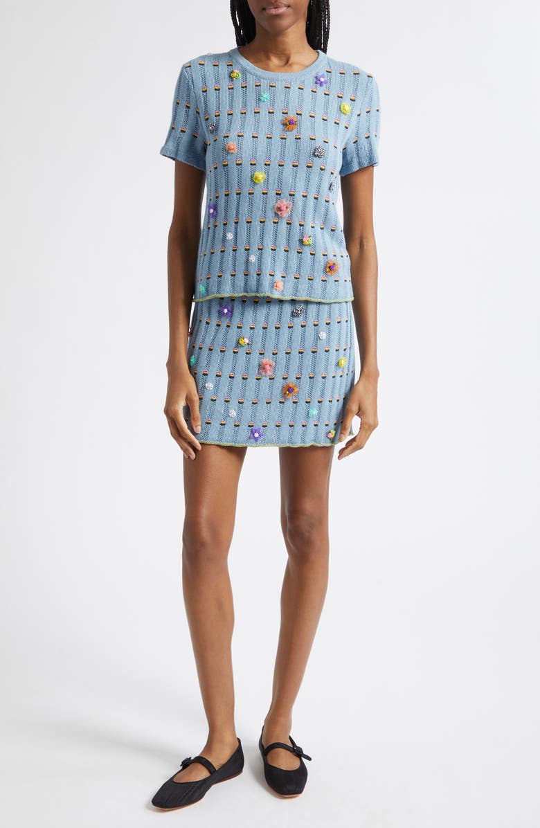 YanYan Dotty Embellished Cotton Rib Sweater, Alternate, color, Dusty Blue