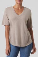 Franne Golde Slub Jersey V-Neck Elbow Sleeve Tee
