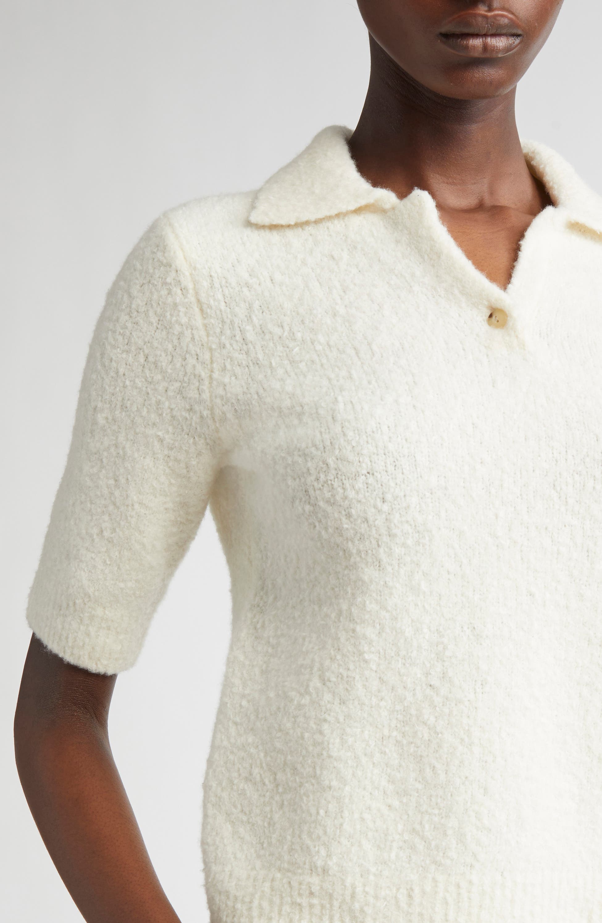 Bouclé Short Sleeve Polo Sweater