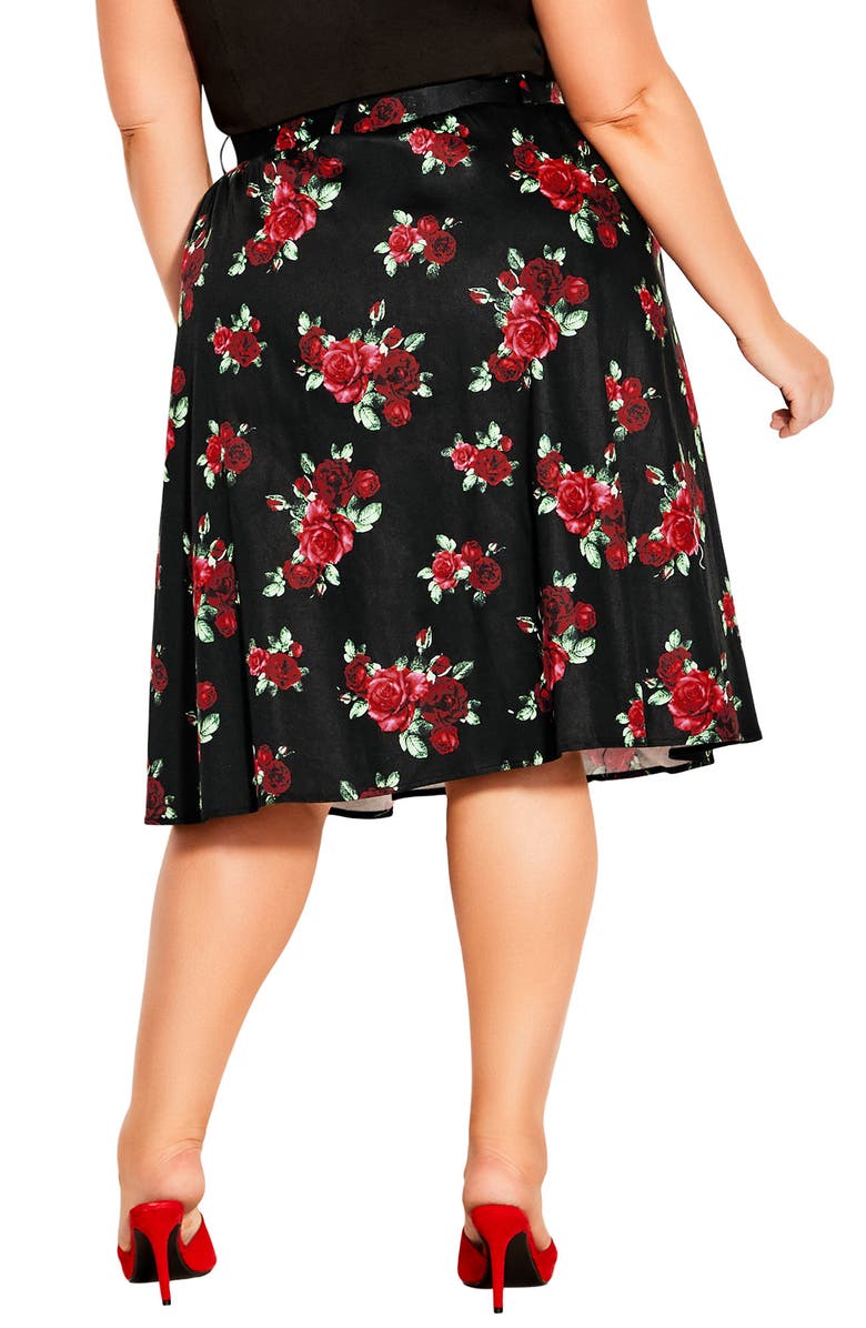 City Chic Rose Floral Print Skirt, Alternate, color, 