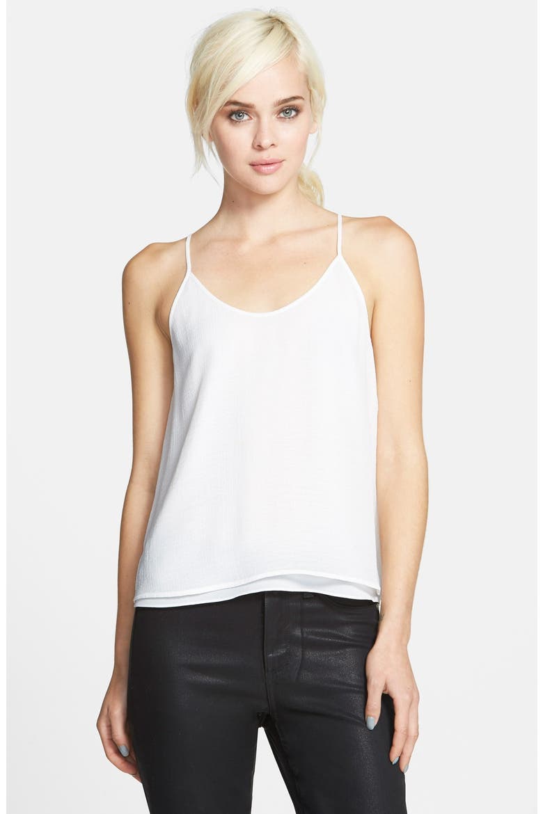 Crinkled Split Back Top, Main, color, WHITE STAR