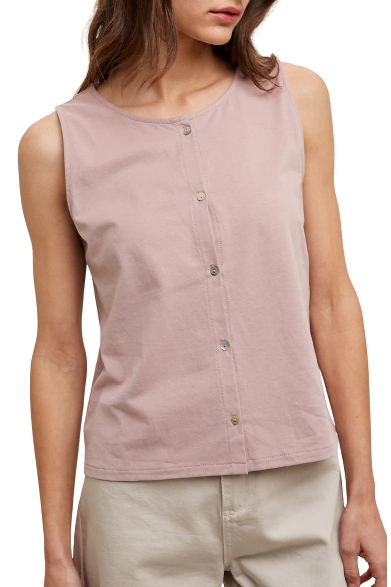 Sleeveless Cotton Button-Up Top, Main, color, MAUVE