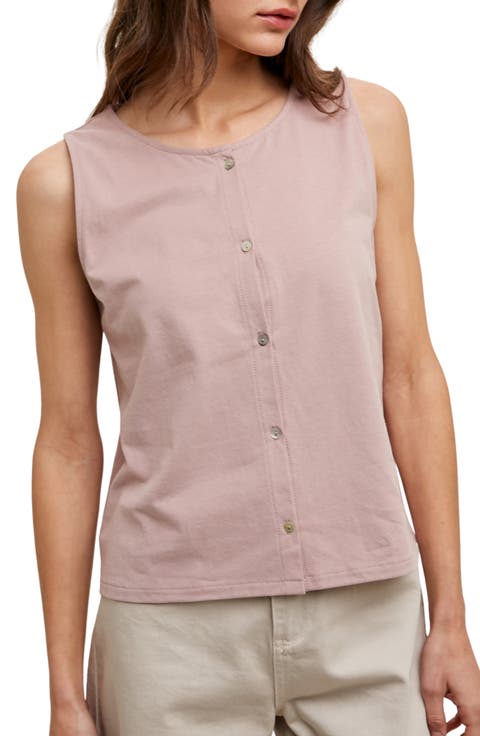 Sleeveless Cotton Button-Up Top