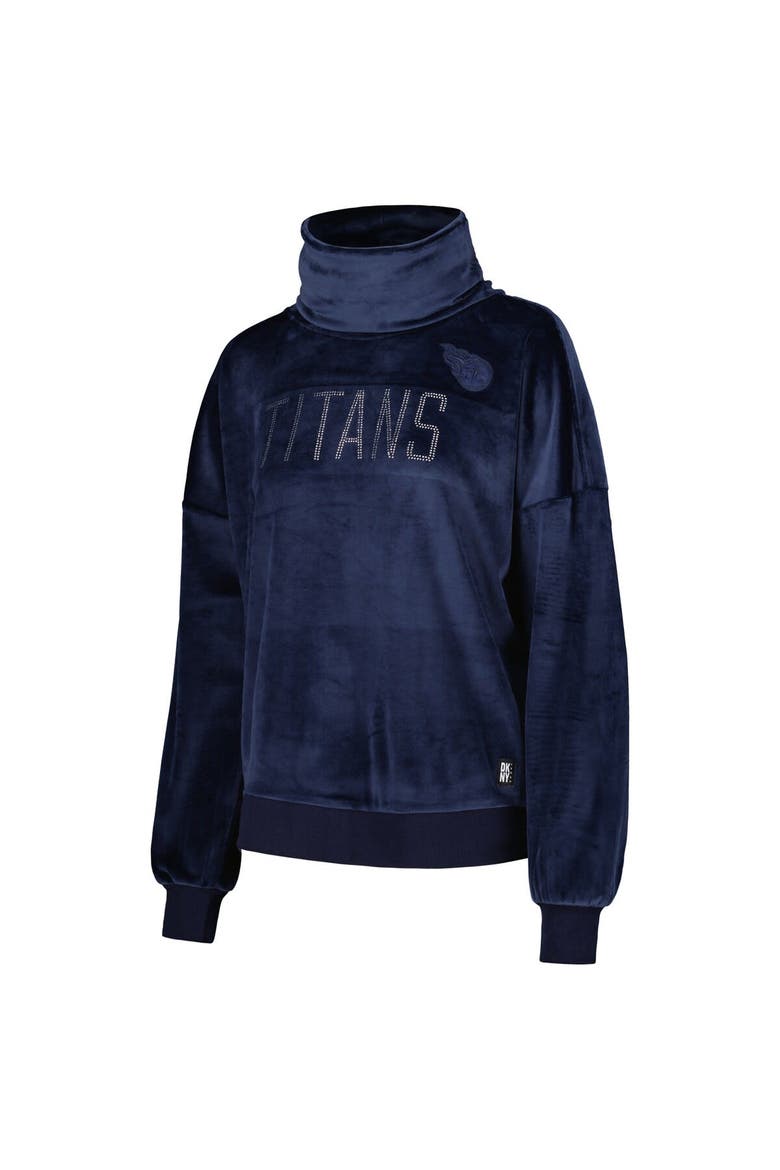 Women's DKNY Sport  Navy Tennessee Titans Deliliah Rhinestone Funnel Neck Pullover Sweatshirt, Alternate, color, Navy