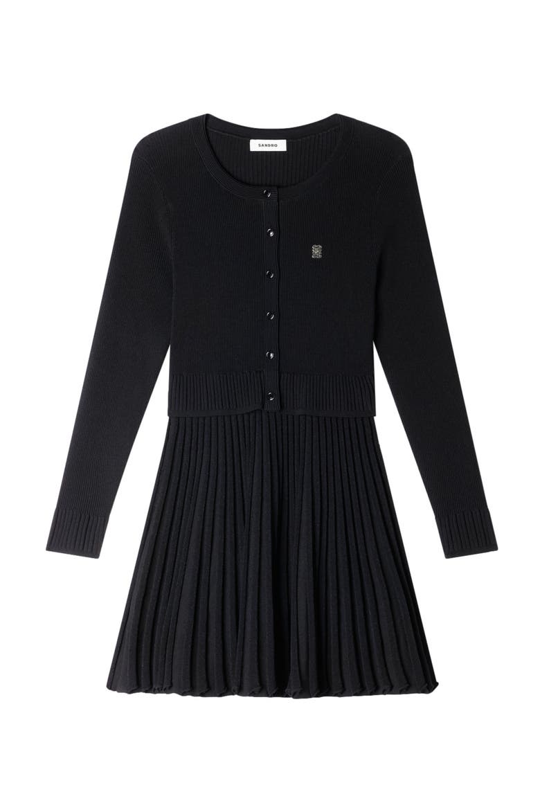 Pleated knit short dress, Alternate, color, Black
