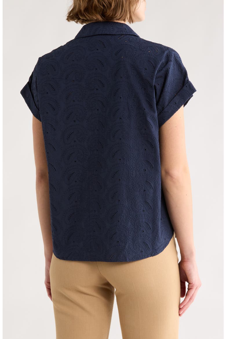 Paisley Eyelet Cotton Poplin Camp Shirt, Alternate, color, NAVY BLAZER