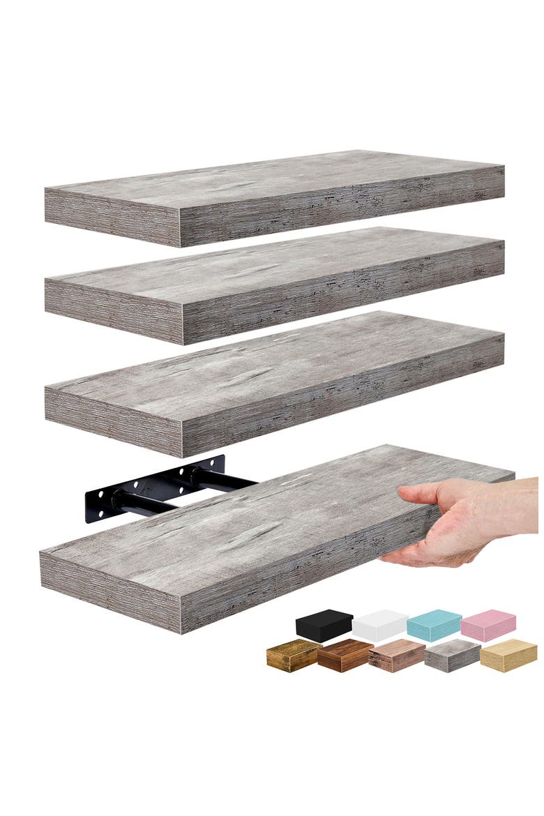 Set of 4 Floating Wall Shelves, Alternate, color, GRAY