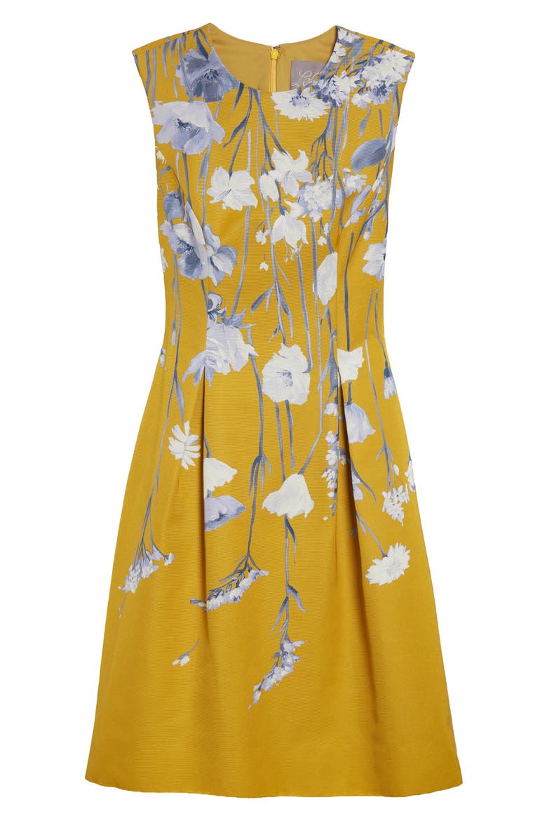 Betsy Floral Faille Fit & Flare Dress, Alternate, color, OCHRE MULTI