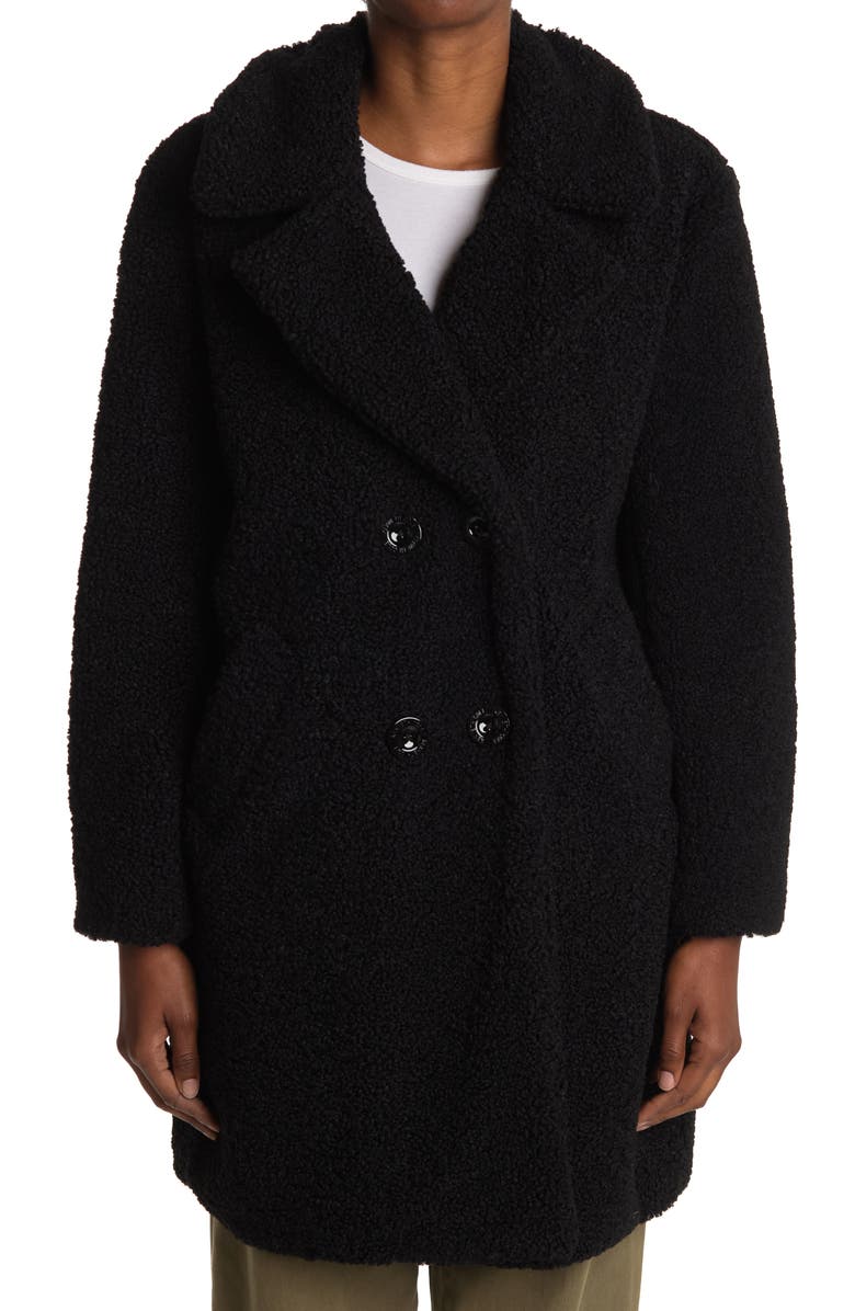 Kenneth Cole New York Notch Collar Curly Faux Shearling Coat, Alternate, color,