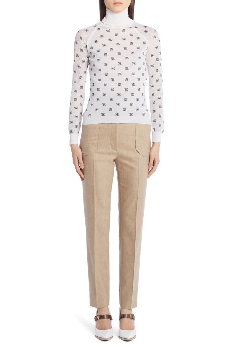 Logo Embroidered Mesh Sleeve Wool, Silk & Cashmere Sweater, Alternate, color, WHITE