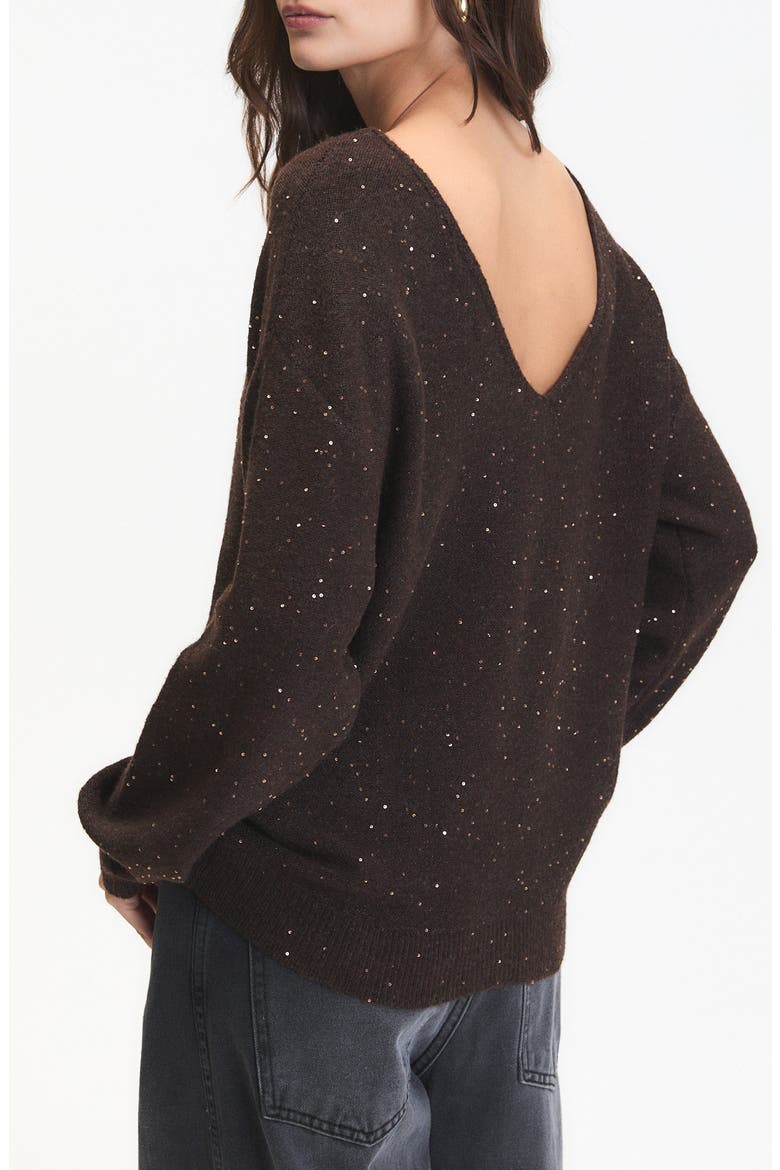 Catalpa Sequin V-Back Sweater, Alternate, color, CHOCOLATE BROWN