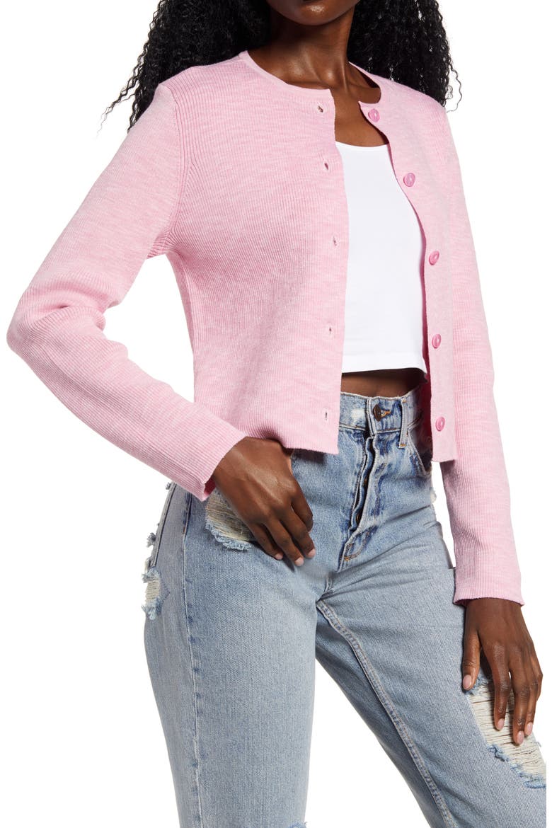 Not Your Basic Ribbed Cardigan, Main, color, PINK BLOOM KARA SPACEDYE