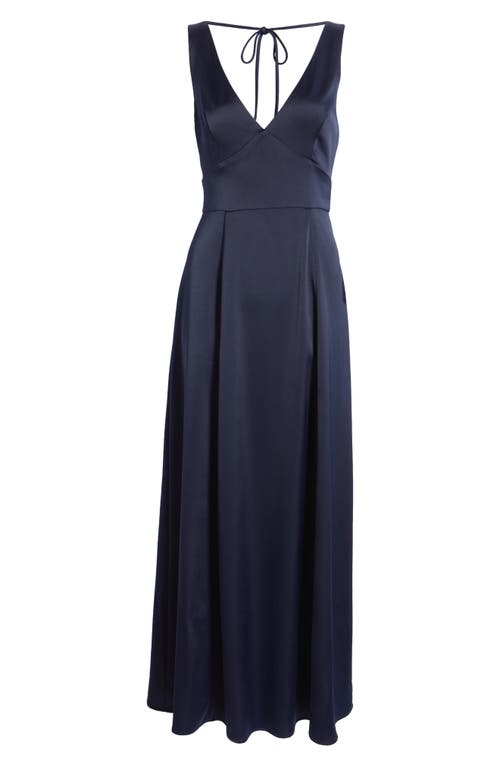 Wayf Thea Halter Neck Satin Gown In Navy