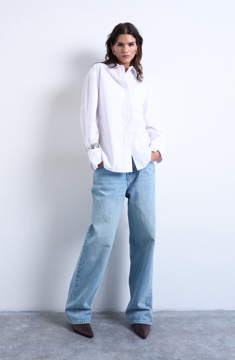 Topshop Darted Cuff Oversize Button-Up Shirt, Alternate, color, White